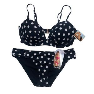Ruched Black and White Polka Dot Bikini